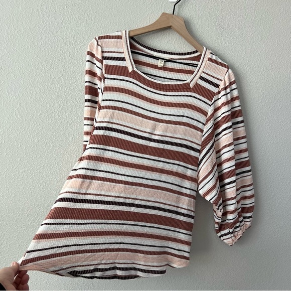 NWT Como Blu Pink Blush White Striped Square Neck Line Balloon Sleeve Top- Small - Picture 6 of 10